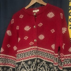 Eddie Bauer Red and White Cardigan Sweater
